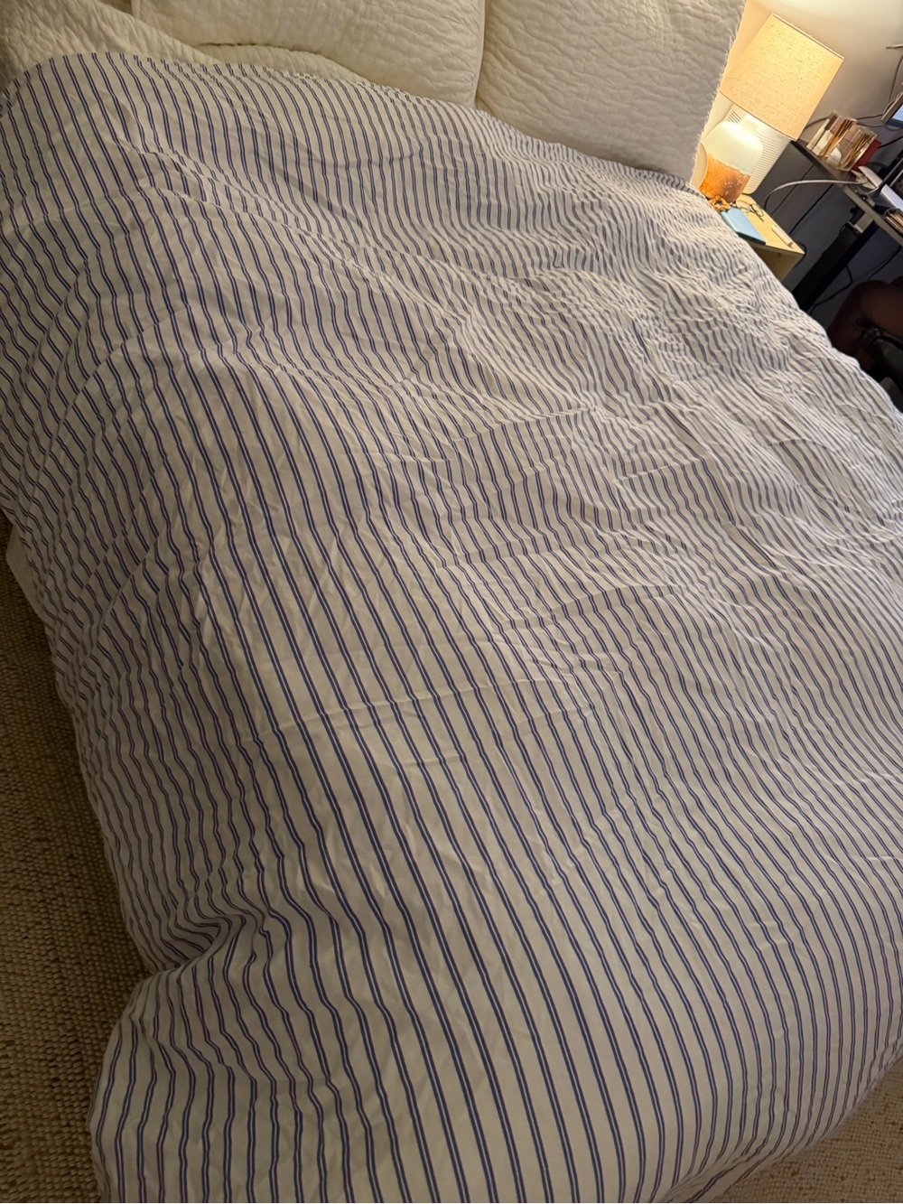 Brooklinen Striped Duvet Cover in White and Blue - Picture 4 of 5